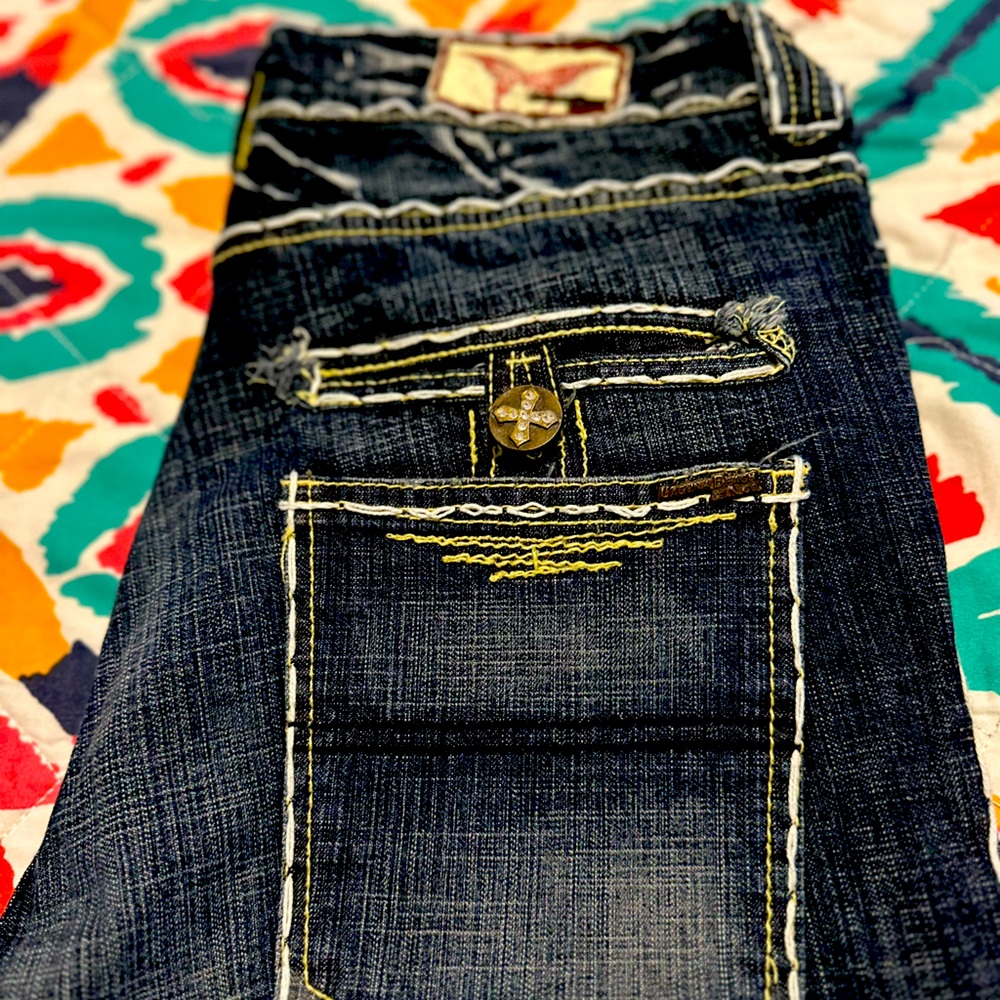 Laguna Beach Dark Wash Bootcut Hand
Thick Stitch Rhinestone Cross Detail